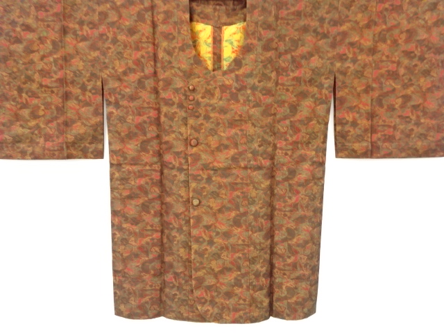 リサイクル　二重紗　抽象草花模様織り出しロング道行コート